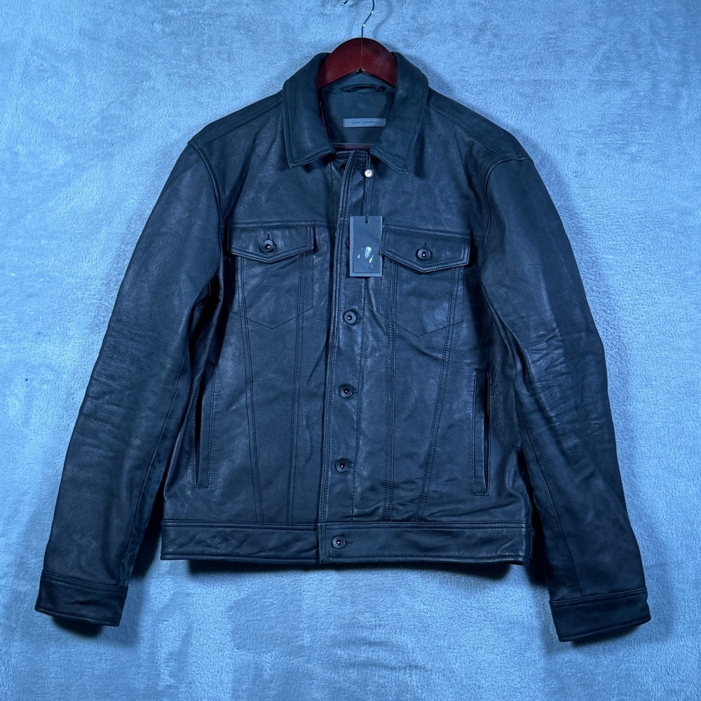John Varvatos Leather Jacket Mens EU50 US40 Black Sheep Trucker Andrew $698